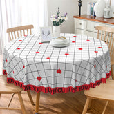 Lofaris White Plaid Heart Round Tablecloth For Valentines